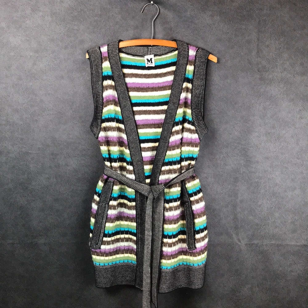 M Missoni Multi Color Wool Sweater Vest with Belt